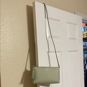 Kate Spade Amy, Smooth Leather Crossbody Bag Tassel Zipper, Sage Ivy Street.